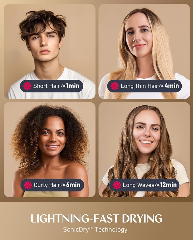 Fanttik Solo SonicDry H10 APEX 80% Faster Drying with 110,000 RPM Brushless Motor Hair Dryer, 56dB Low-Noise, 0.74lb Ultra-Light Blow Dryer, Ionic Tech for Travel, Home, Salon - Pink