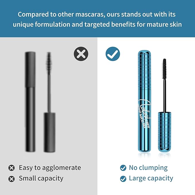 Volumizing Mascara for Older Women 60 Plus - Lengthening & Thickening Formula, Smudge-Proof, Clump-Free, Waterproof Mascara for Thin Lashes, Ultra-Defining Lash Lift for Mature Eyes (Black, 1)