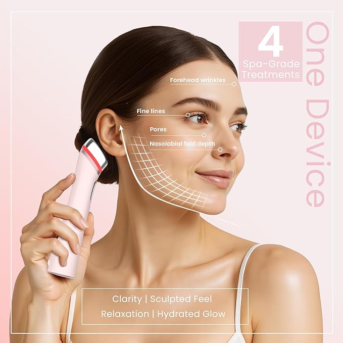 Face Lift Device – 8 in 1 Skin Tightening and Lifting, LED Light Therapy for Wrinkles, Korean Skin Care, Spa-Grade Facial Massager Lifting & Firming Beauty Massager (Pink)