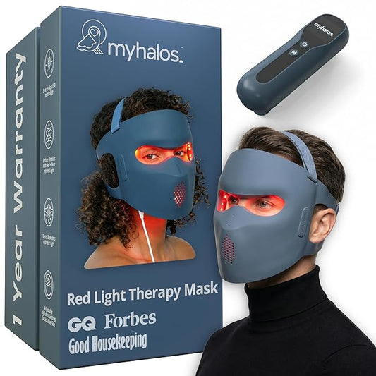myhalos® Red Light Therapy Face Mask - Medical-Grade LED Light Therapy Device with Nir-Infrared (1072 nm), Red (633 nm) & Blue (460 nm) Light - Anti-Aging Skin Treatment for Wrinkles & Fine Lines