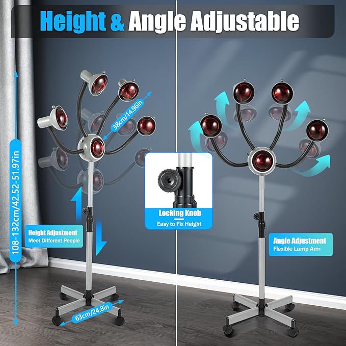 Perm Steamer, 5 Head Infrared Heater with Rolling Base - 750W Hair Drying and Perming Machine, Adjustable Height