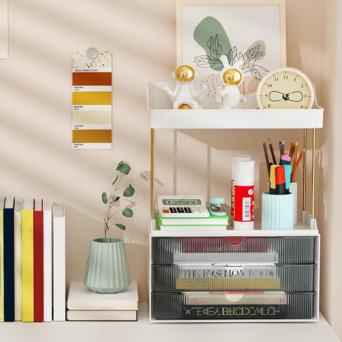 3 Drawers Bathroom Counter Organizer, 5 Tier Makeup Organizer, Versatile Perfume Organizer, Ideal for Bathroom Storage, Vanity, Large Skincare, Perfume, Present, Grey