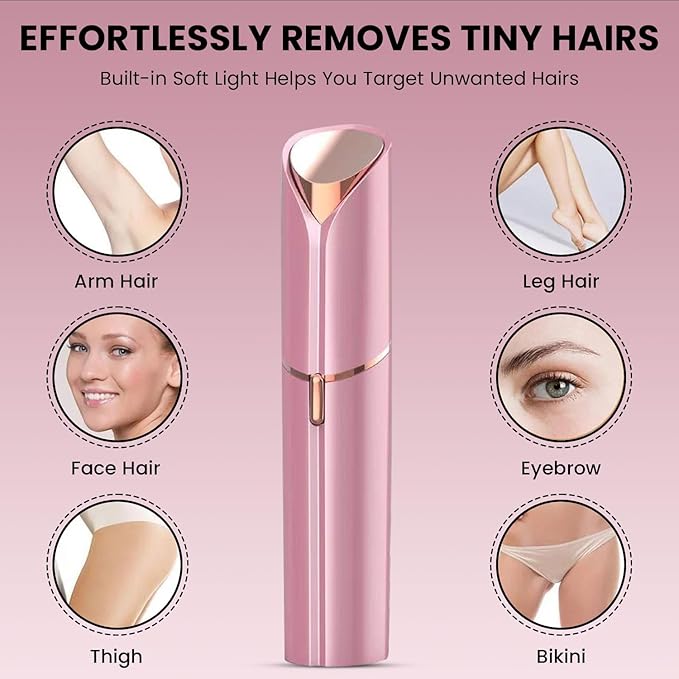 Facial Hair Remover for Women – Electric Face Razor with Light, Hair Removal for Upper Lip, Chin & Cheeks – Color Rose Red