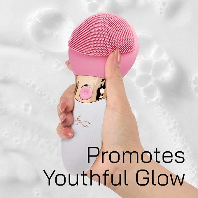 Bella Ciao Facial Cleansing Brush, Rechargeable Silicone Face Scrubber with 4 Massage Settings, Portable Deep-Cleaning and Exfoliating Brush with 2-Sided Head, IPX5 Water-Resistant, Includes Charger