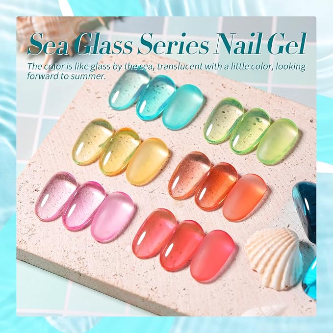 Born Pretty Jelly Gel Nail Polish Set Spring Summer Crystal Glass Translucent Pastel Gel Polish Blue Red Green Yellow Pink Soak Off U v Gel Polish 7ML 6PCS