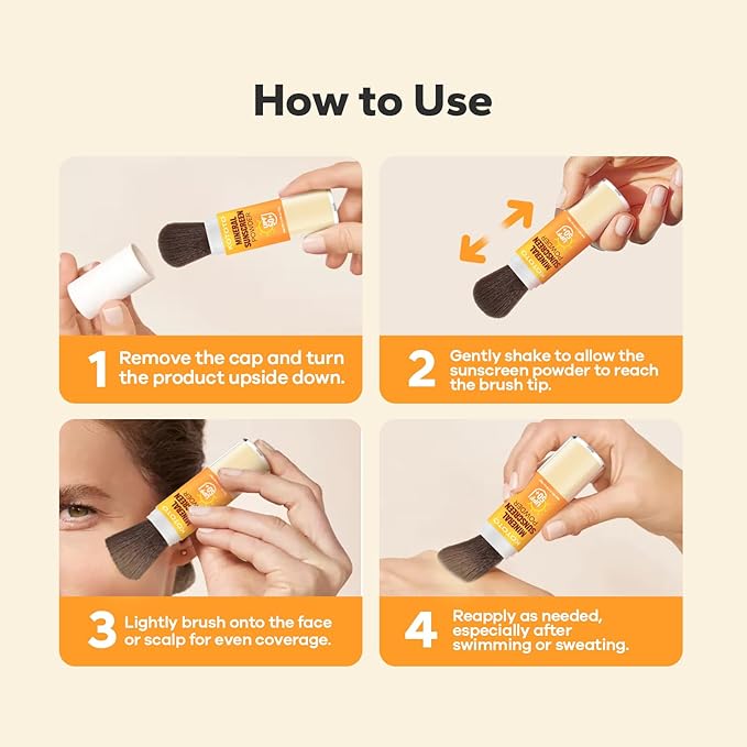 Kototo Powder Sunscreen for Scalp (0.176 oz), Brush On Sunscreen Powder SPF50, Lightweight Breathable Mineral Sun Screen Protector for Face & Scalp, Travel-Friendly, Non-Greasy & Invisible Finish