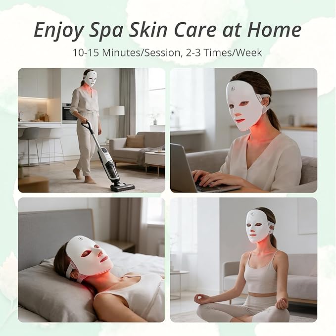 Red Light Mask for Face, 7-1 Colors Cordless Red Light Face Mask, USB-C Rechargeable, Lightweight, Portable, Facial Mask Device for At Home & Travel