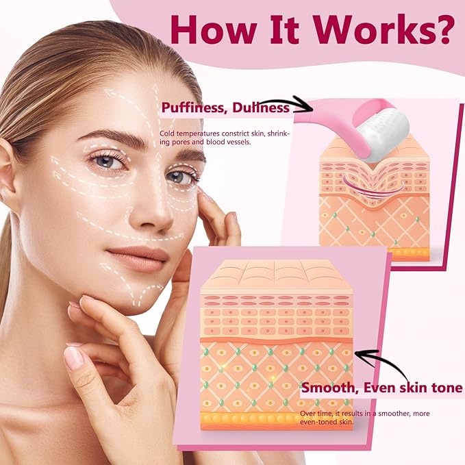 Ice Roller for Face & Eye, Vitamin E Rose Oil & Gua Sha Set, Gua Sha Oil for Face & Body, Reduces Puffiness Relieves Migraines Skin Care Tools, Facial Massager Tool & Self Care Gifts for Women