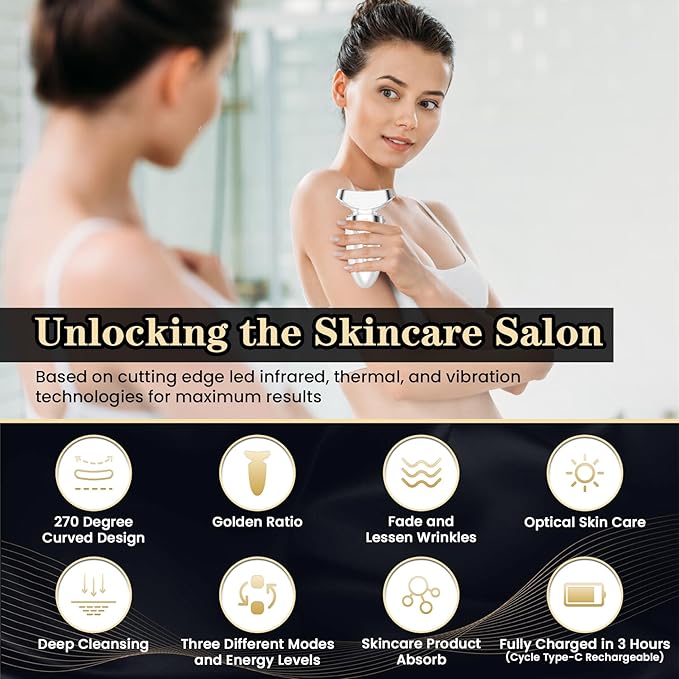 Face Massager, Red Light Therapy for Face and Neck, 3-in-1 Facial Massager Tool, Face Lift Device with Cold & Hot Vibration Technology, Portable Facial Massager for Wrinkles Skin Care, Firming