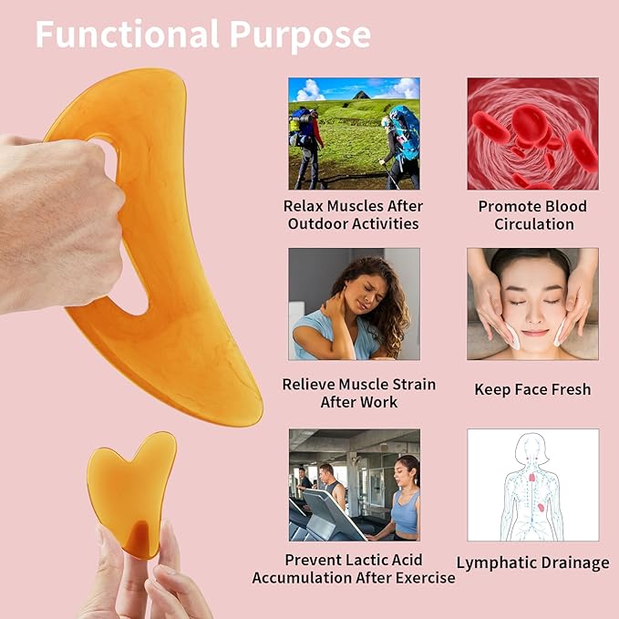 Body Gua Sha Tool Cellulite Guasha Tool for Body Large Body Massage Tools (Natural Resin) Lymphatic Drainage Tool Guasha Tool for Face，Back, Legs, Women's Body Shaping Tools (Orange)