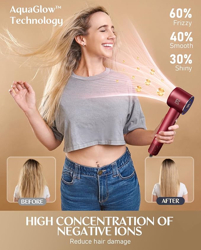 Fanttik Solo SonicDry H10 APEX 80% Faster Drying with 110,000 RPM Brushless Motor Hair Dryer, 56dB Low-Noise, 0.74lb Ultra-Light Blow Dryer, Ionic Tech for Travel, Home, Salon - Red