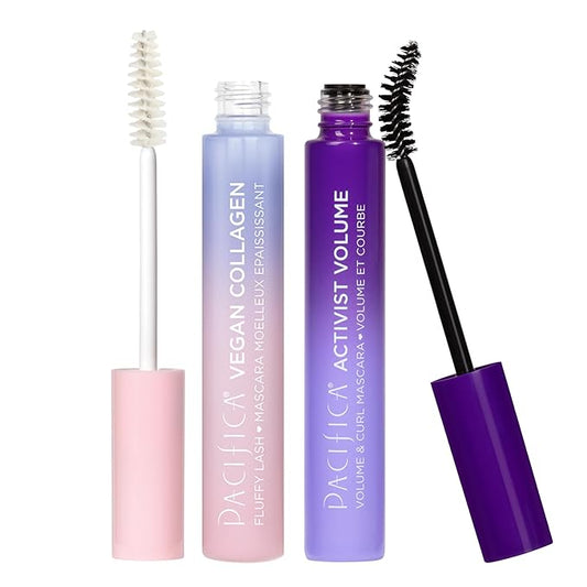 Pacifica Beauty, Activist Volume & Curl Black Mascara, Vegan Collagen Lash Serum & Clear Mascara Primer, Lengthening + Volumizing, Clean Makeup, Glass, Value Pack, Silicone Free, Vegan & Cruelty Free