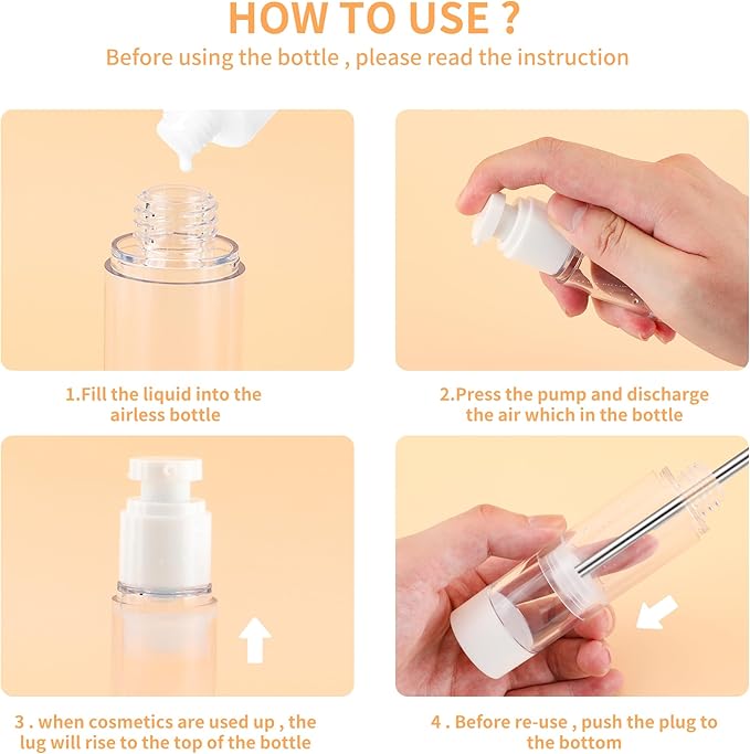 1.7 Oz 50ml Clear Airless Cosmetic Cream Pump Bottle Travel Size Dispenser Refillable Containers/Foundation Travel Pump Bottle for Shampoo (Pack of 20)