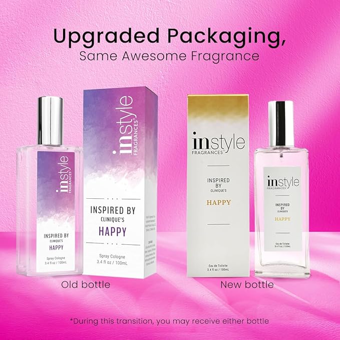 Instyle Fragrances, Inspired by Clinique's Happy, Women’s Eau de Toilette, CLEAN, Vegan, Paraben-Free, Never Tested on Animals, 3.4 Fluid Ounces
