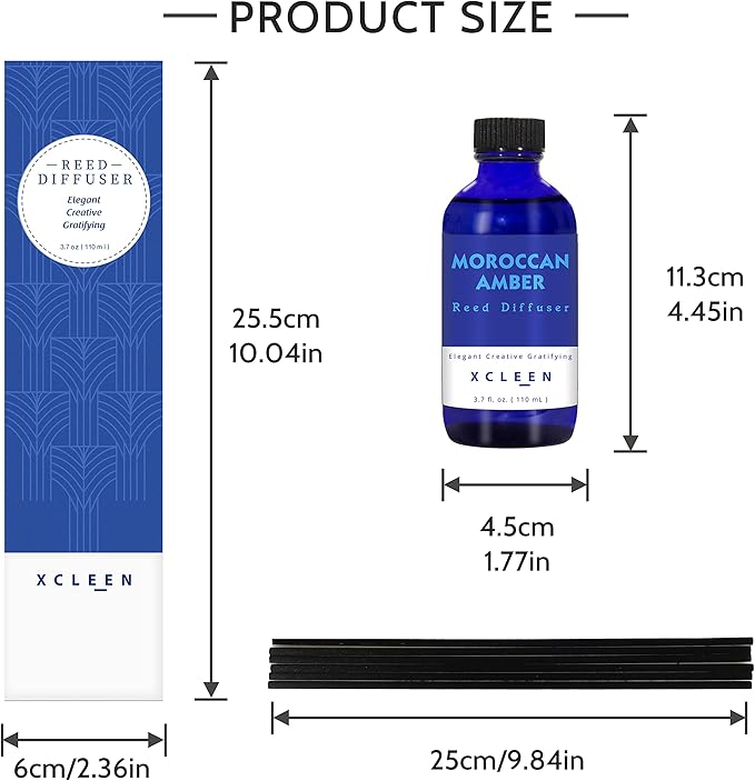 Reed Oil Diffuser Set, Fragrance Diffuser - Floral Notes, Vanilla, Cinnamon & Amber, Includes 6 Rattan Scented Sticks Diffuser Reeds, Home & Office Decor, 110ml/3.7oz