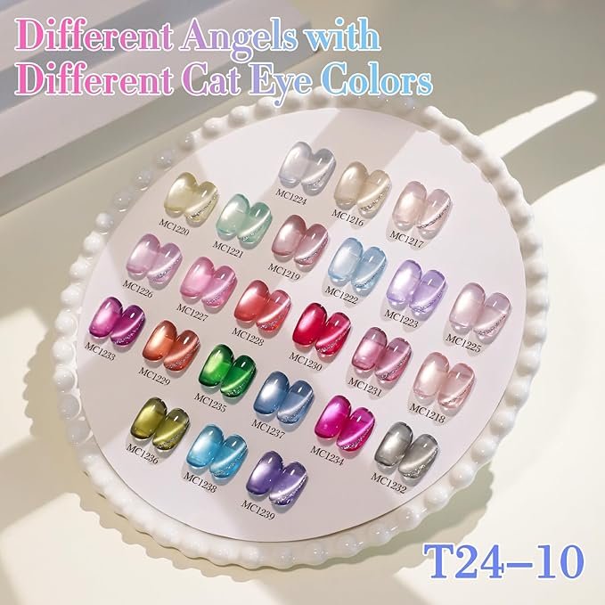 Double Rhythm 28Pcs 0.5Oz Glass Cat Eye Gel Nail Polish Set Same Color Same Bottle Soak Off Magnetic Jelly Gel Polish Kit Nail Art Manicure Salon DIY at Home (Nude Pink Blue Green-T24-10)