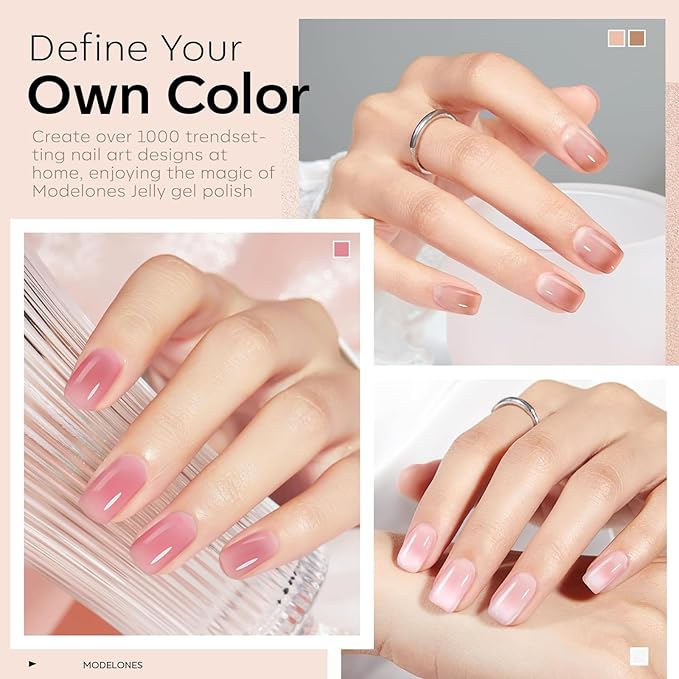 modelones Gel Nail Polish 6 Colors Transparent Jelly Milky White Sheer Pink Neutral Nude Gel Polish Nail Soak off Nail Polish French Nail Art Manicure DIY Home Salon Gift for Women