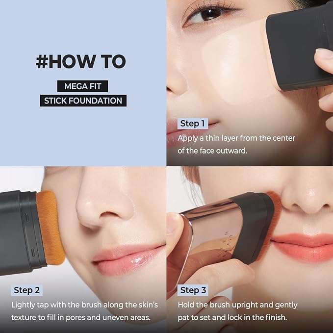 Mega Fit Master Glow Stick Foundation with Brush, 120H Long Lasting Radiant Coverage, All-in-One Stick for Easy Application, K-Beauty, Shade 23, 0.56oz (2.5W Tan Beige)