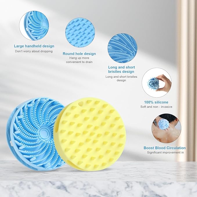 Upgraded Version Silicone Body Scrubber,Double-Sided Design Body Brush Silicone Body Scrubber Exfoliating Body Brushes for Suitable showering all skin types,Environmentally friendly silicone loofah