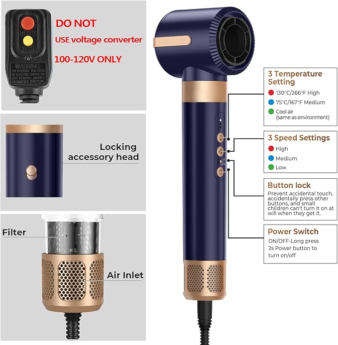 7 in ONE Hair Dryer Brush, Powerful Blow Dryer Brush with Air Curler for Hair, Brush Blow Dryer with Diffuser, Ionic Hot Air Brush Fast Dry, Volumize, Curls, Straight, Hair Styling Tools 100-120V