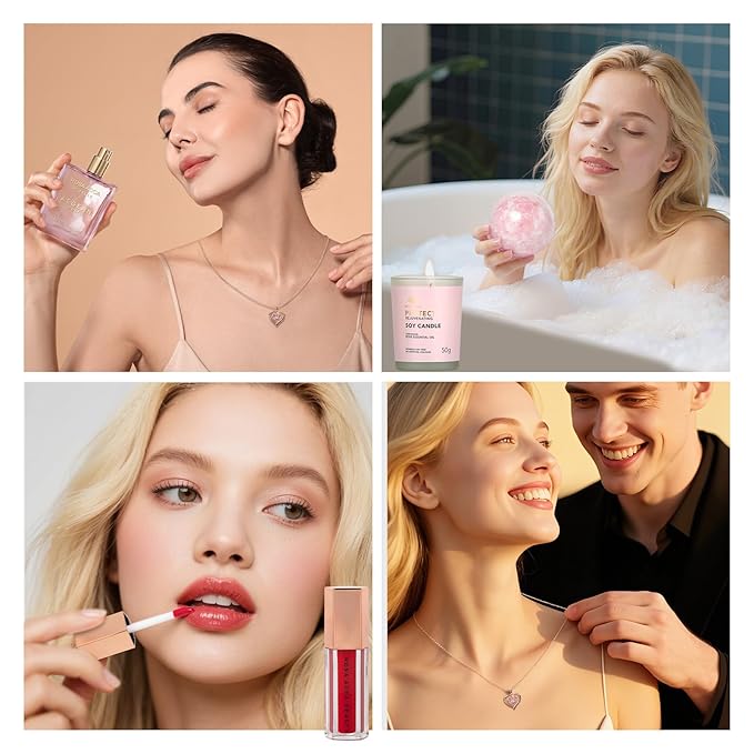 Rose Facial Skin Care Set, 33 Pcs Bath & Body Spa Basket for Women, Beauty Care Kit, Sheet Mask, Makeup Bag, Face Serum, Bath Bomb, Perfume, Christmas, Mother Day, Valentine's, Birthday, Baby Shower