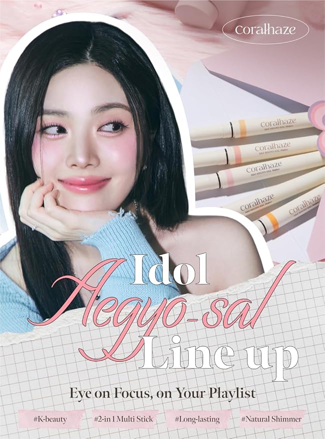 Idol AEGYO-SAL Maker 02 Sparkling Pink, 2-in-1 Under-Eye Highlighter and Contour Liner for Bright, Voluminous Eyes, Long-Lasting, Smudge-Proof Shimmer Stick with Natural Glow, Korean Beauty