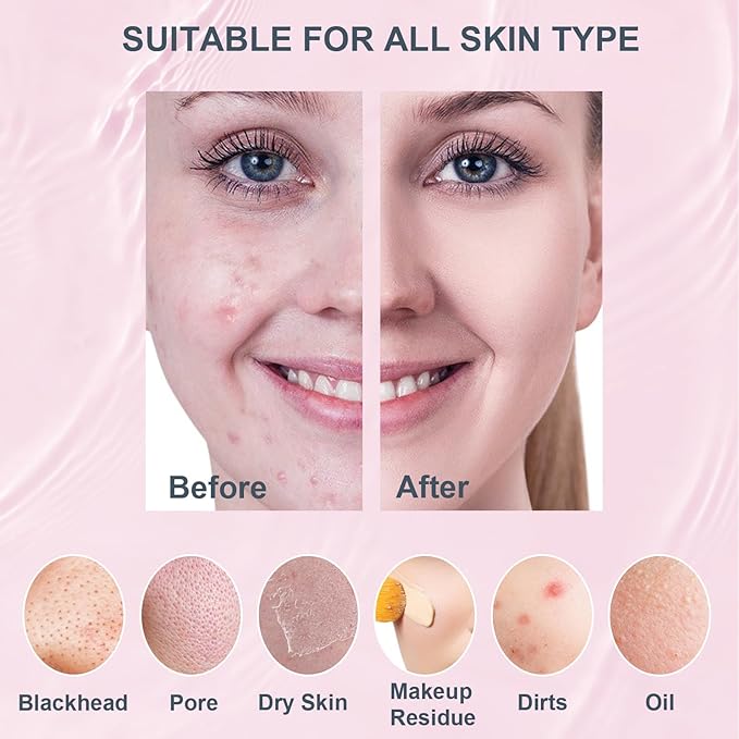 Silicone Face Scrubber, Waterproof Electric Facial Cleansing Brush for Men & Women, Rechargeable Face Scrubber with 5 Modes for Deep Cleansing, Exfoliating, Massage (Pink)