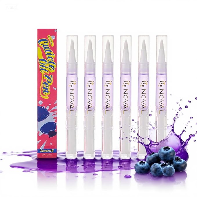 NOVAL Cuticle Oil Pens for Nails – Moisturizing & Fast Absorption, Non-Greasy, Blueberry Scent, 6PCS