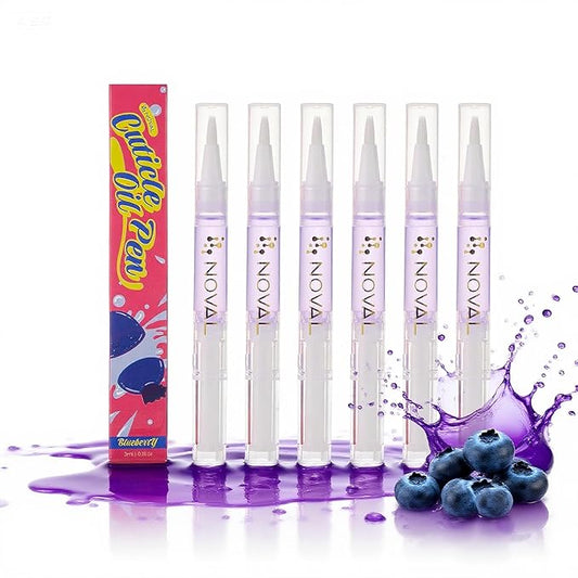 NOVAL Cuticle Oil Pens for Nails – Moisturizing & Fast Absorption, Non-Greasy, Blueberry Scent, 6PCS