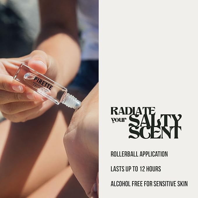 PIRETTE Mini Fragrance Oil Roll On, Beach-Inspired, & Long Lasting Perfume Oil with Notes of Fresh Green Coconut, Surf Wax & Sunscreen, Travel Size Perfume for Women, 0.25 fl oz