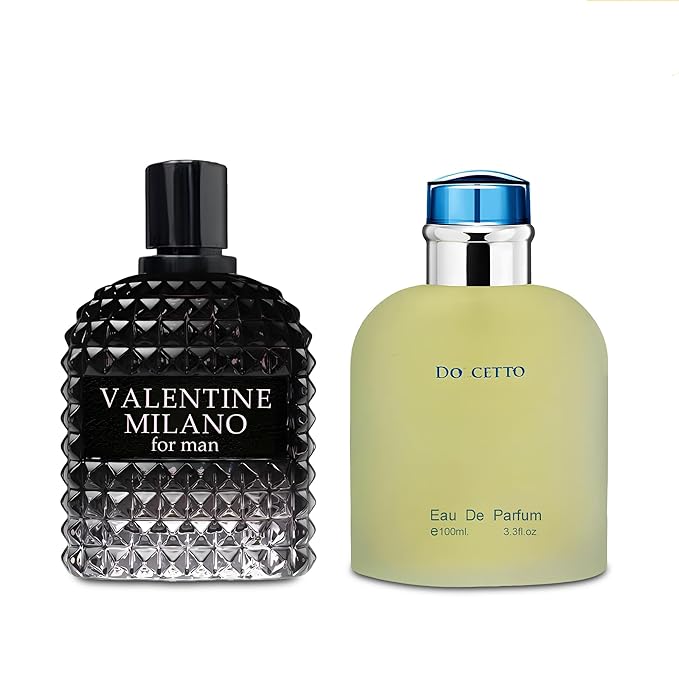Valentine Milano/Docetto 2PCS Eau De Toilette for Men-Fresh, Romantic Scent Perfume for Men 3.4 Fl Oz Each Mens Cologne For All Skin Daily Used