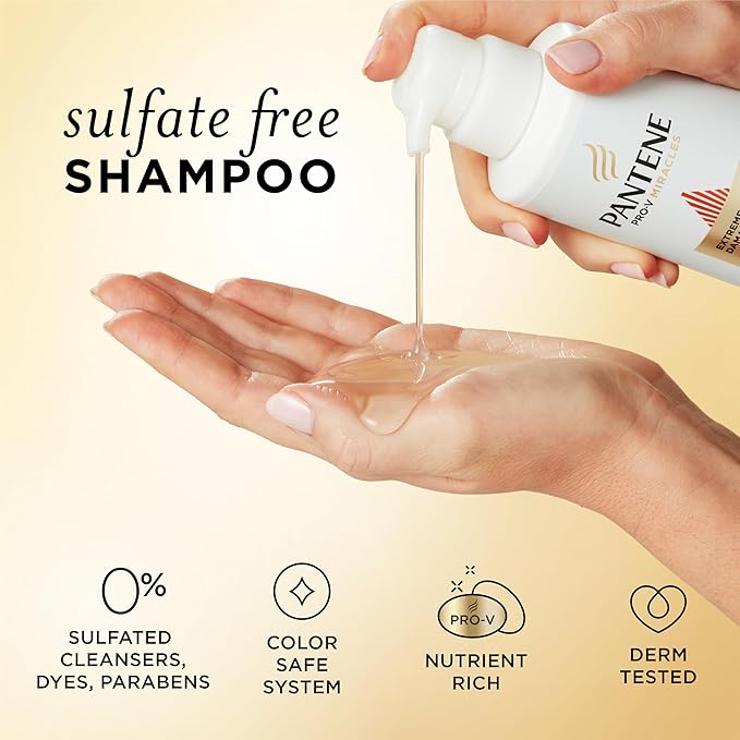 Pantene Pro-V Miracles Sulfate Free Shampoo, Extreme Damage Care Regenerative Oil Blend, Soften and Strengthen Stressed, Dry, Damaged Hair, Argan & Jojoba Oils, Paraben-Free, 13.5 Fl Oz