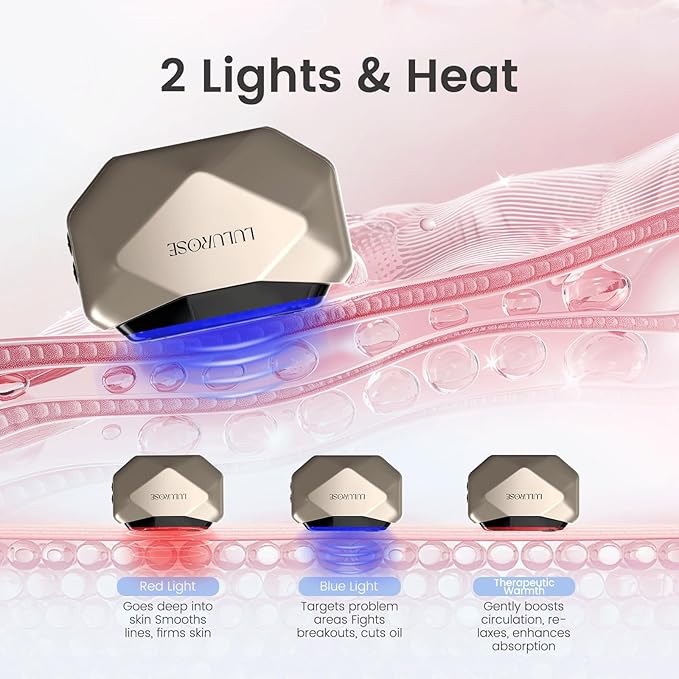 LULUROSE Facial Massager with Red and Blue Light Heat Vibrating for Face,Beauty Device for Skin Care Wrinkles,at Home or Traveling