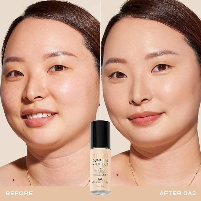 Milani Conceal + Perfect 2-in-1 Foundation + Concealer for a Flawless Complexion, Under Eye Corrector, Cover Redness and Imperfections, Waterproof and Sweatproof - Warm Porcelain