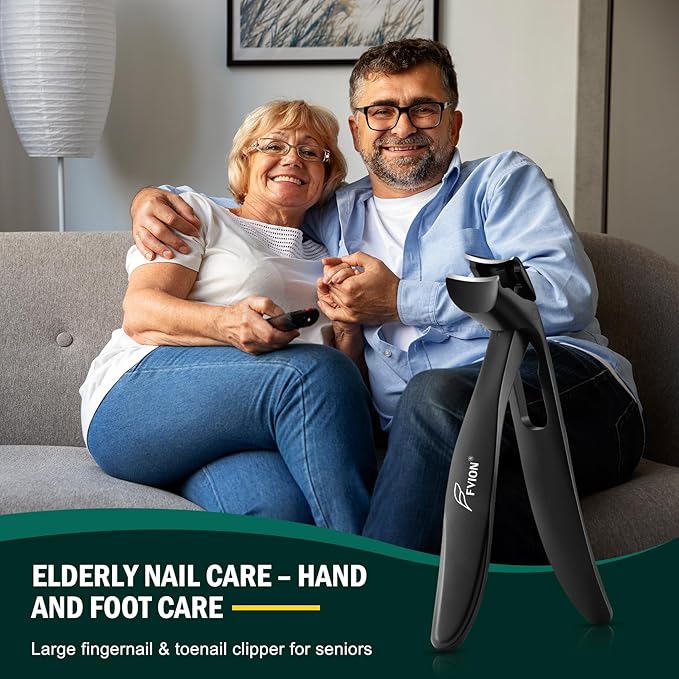 FVION 1Pcs Angled Head Nail Clippers for Seniors, Ergonomic Toenail Clipper for Thick Nails Trimming, Stainless Steel Nail Cutter Trimmer with Catcher for Men and Women (Black)