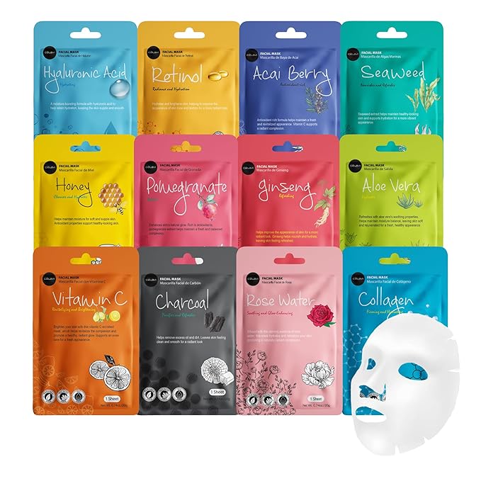 celavi Face Mask Set Korean Beauty Essence Facial Paper Sheet Mask Korea Skin Care Moisturizing 12 New flavors K-Beauty Skincare 12 masks in a pack Made in Korea