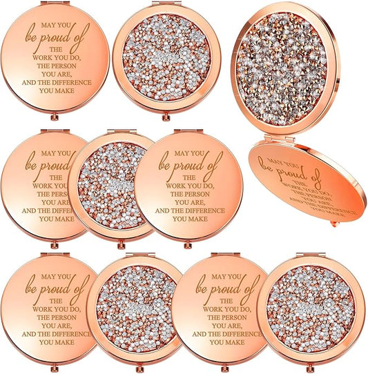 Unittype 10 Pcs Inspirational Compact Mirror for Women Thank You Gifts Bulk Travel Pocket Mirror Appreciation Gift for Women Employee Emergency Nurses Week Gifts (Rose Gold)