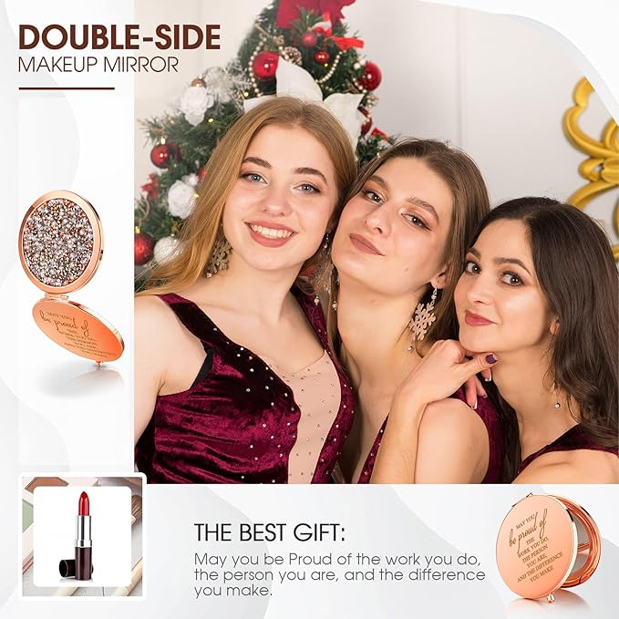 Unittype 30 Pcs Inspirational Compact Mirror for Women Thank You Gifts Bulk Travel Pocket Mirror Appreciation Gift for Women Employee Emergency Nurses Week Gifts (Rose Gold)