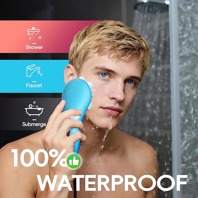 Face Scrubber Facial Cleansing Brush, Rechargeable, Waterproof Silicone Electric Face Scrub Brush for Cleansing, Exfoliating, Massaging, Electric Facial Exfoliator for Women & Men