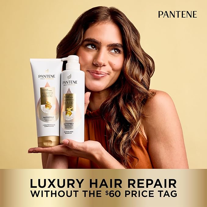 Pantene Pro-V Miracles Conditioner, Extreme Damage Care Regenerative Oil Blend 1 Minute Miracle, Moisturizes, Smooths, Argan & Jojoba Oils, 0% Sulfated Conditioners, Dyes, or Parabens, 10.9 Fl Oz
