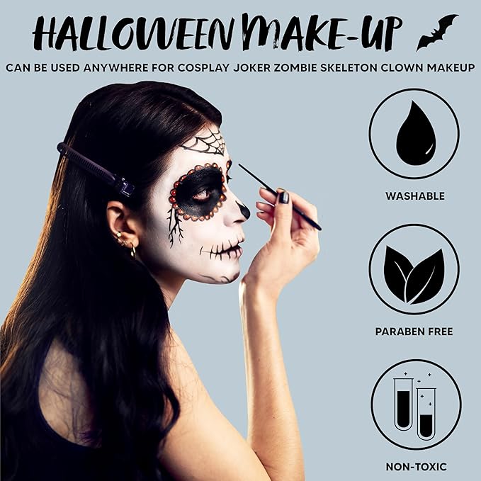 Spooktacular Creations Halloween Makeup Palette 3 Colors Face Body Paint for Adult SFX Zombie Skeleton Cosplay with Painting Brush Cosplay Party Dress Up (7 Oz, White Black Red )
