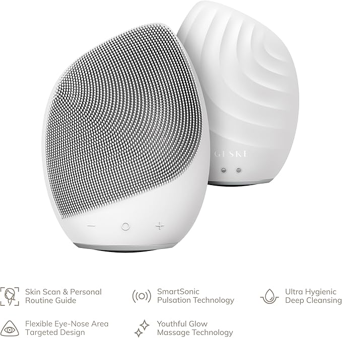GESKE SmartAppGuided™ Sonic Facial Brush 5 in 1 | Vibrating Electric Facial Cleansing Brush | Soft Silicone Brush | Professional Facial Cleanser | Skin Cleanser & Exfoliator | Face Massager