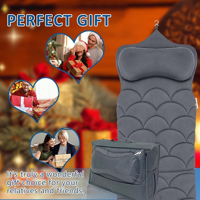 REEZEIVI Full Body Bath Pillow,Thick Bathtub Cushion with Laundry Bag,Bath Pillow with 13 Non-Slip Suction Cups,Soft 3D Mesh Fabric,Bathtub Cushion for Headrest Neck and Back Support (Gray)