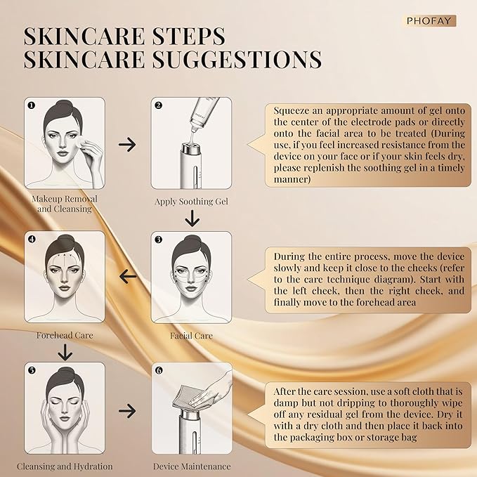 PHOFAY 3-in-1 Facial Device, 1.4oz Matching Gel. Multi Functional Beauty Device, Lifting, Firming, Puffiness Reduction and Promote Absorption & Soothing Care Calm Skin, Youthful Glow (Golden)