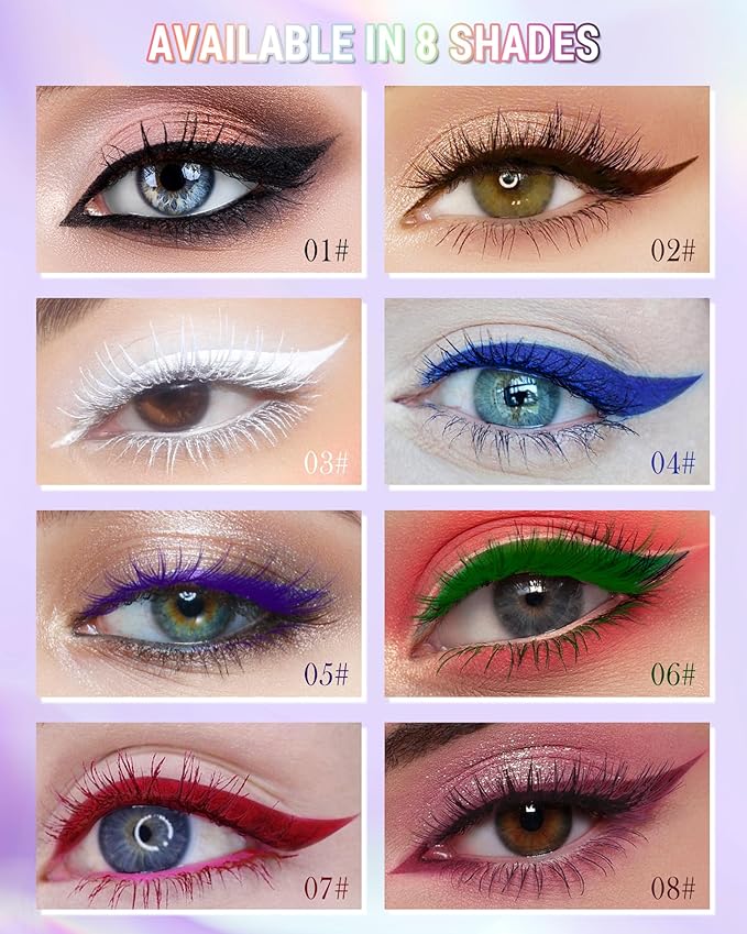 Green Mascara Liquid Eyeliner Set, Update Longlasting Waterproof Color Eye Liner Pen, 5D Silk Fiber Colored Mascara Volume and Length, Christmas Party Stage Use Eye Makeup Gift Kit for Women Girl-06