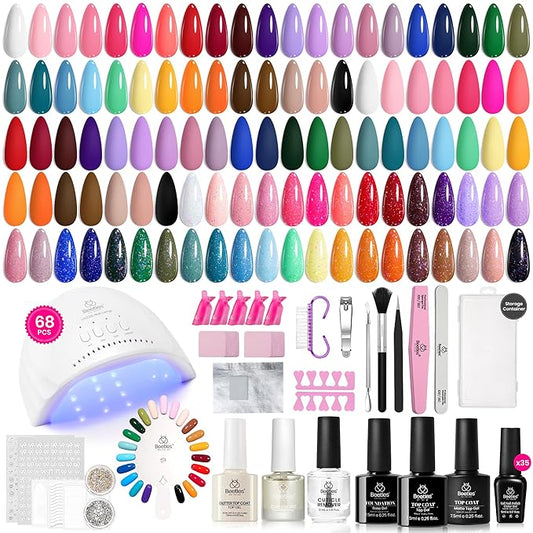 Beetles Gel Nail Polish Kit with U V Light - 68 Pcs Gel Nail Kit 35 Colors Emotional Spectrum Set with Base Matte&Glossy Top Coat Soak Off DIY Manicure Tools Set Christmas Gifts for Women Teens Girls