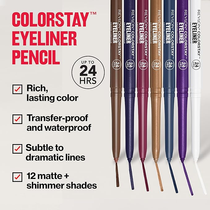 Revlon ColorStay Pencil Waterproof Eyeliner, Smudge-Proof, Eye Makeup with Built-In Sharpener, Stocking Stuffer for Women, 202 Black Brown, 2 pack