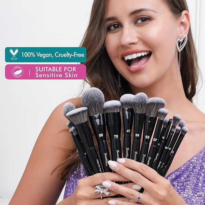 Bueart Design 19Pcs Professional Grade Labeled Makeup Brushes Set, Large Foundation Powder Contour Concealer eyeshadow Blush EyeLiner Make up Brushes,Premium Synthetic hair,Vegan Cruelty-free