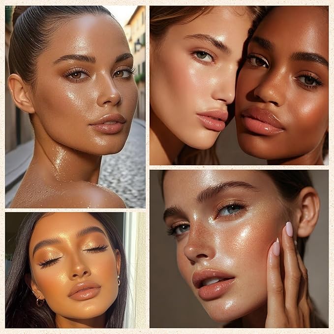 Highlighter Makeup Palette Shimmer Face Body Illuminator Glitter Highlighter Makeup Kit Long Lasting Highly Pigmented Highlighters Makeup Palette #4 Rose Champagne