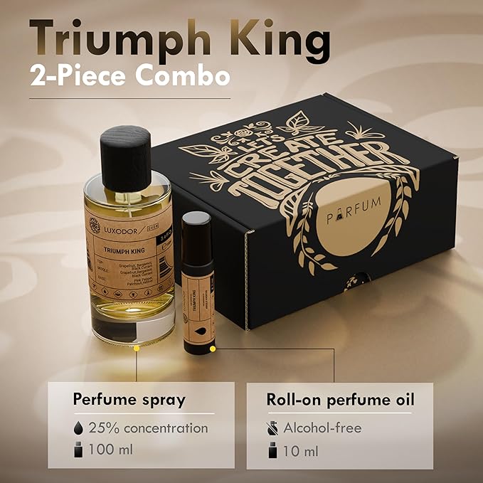 Triumph King Perfume for Men, Inspired by Absolu Aventus, 2-Piece Combo of 100 ml Fragrance Spray Bottle and 10 ml Alcohol-Free Roll-On Perfume Oil, Vegan, Paraben-Free